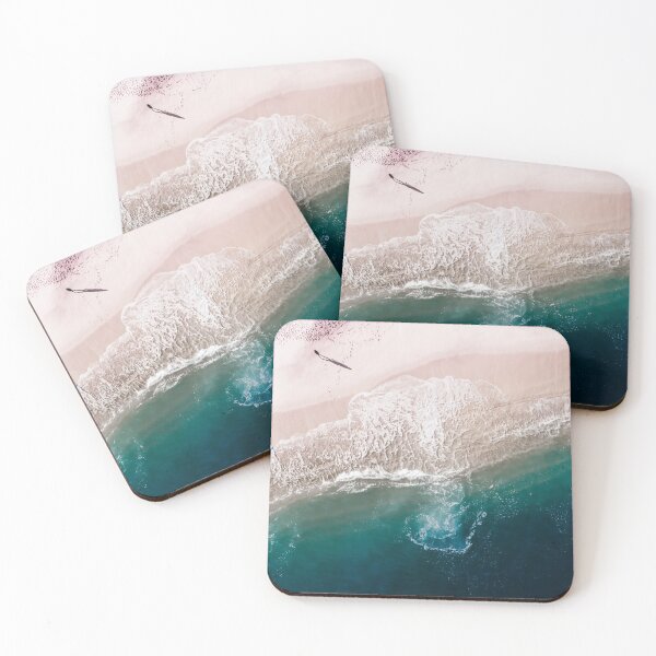 Item preview, Aerial Ocean Walk - Beach Print - Pink Sand - Crashing Waves - Sea Travel photography designed and sold by Ingrid Beddoes Photography.