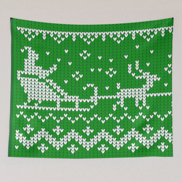 Item preview, Green ugly sweater pattern Santa Claus and reindeer designed and sold by CutieBlue.