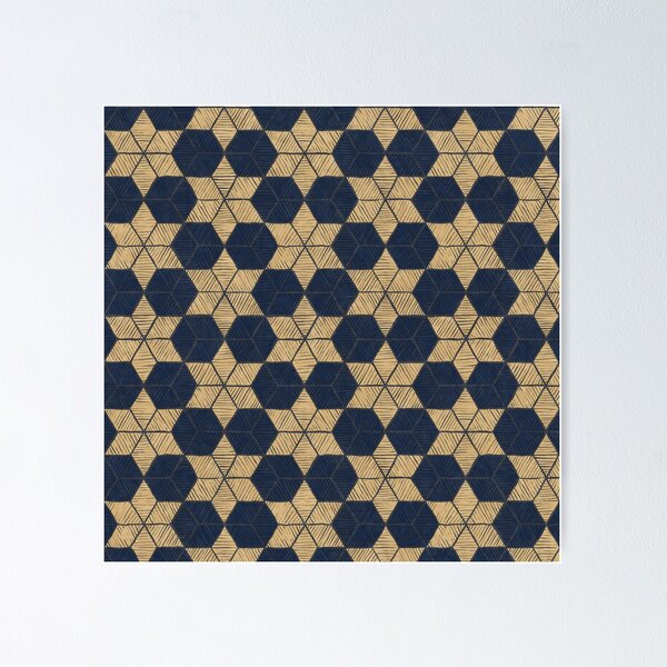 Hexastar Hand Drawn Pattern - Yellow & Blue Poster
