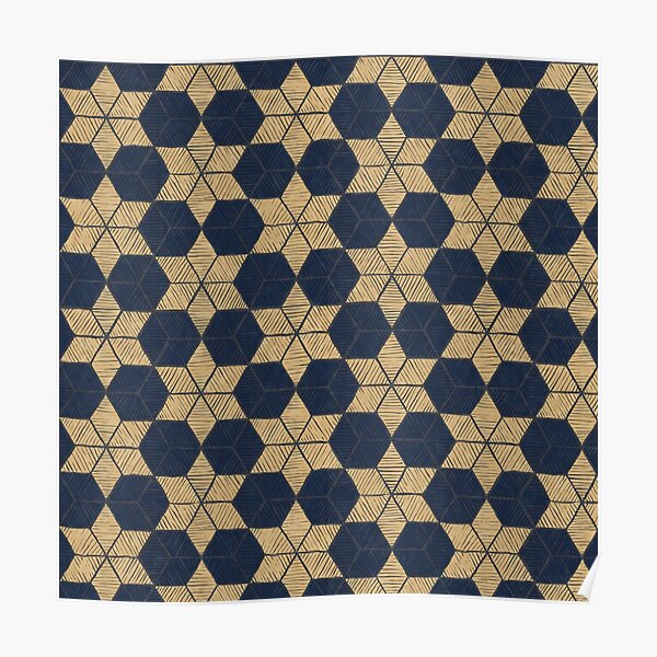 Hexastar Hand Drawn Pattern - Yellow & Blue Poster