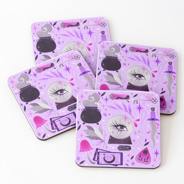 Item preview, Colorful Witch craft pattern pink/ purple background  designed and sold by Texdoodles.
