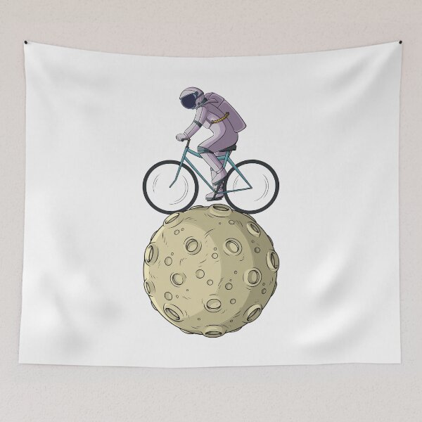 Item preview, Cartoon astronaut riding bicycle on the moon designed and sold by kanvasdesign.