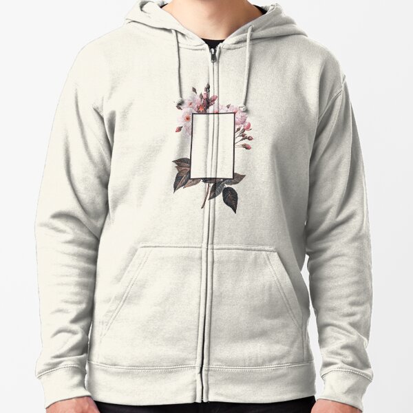 Floral Rectangle Logo Zipped Hoodie