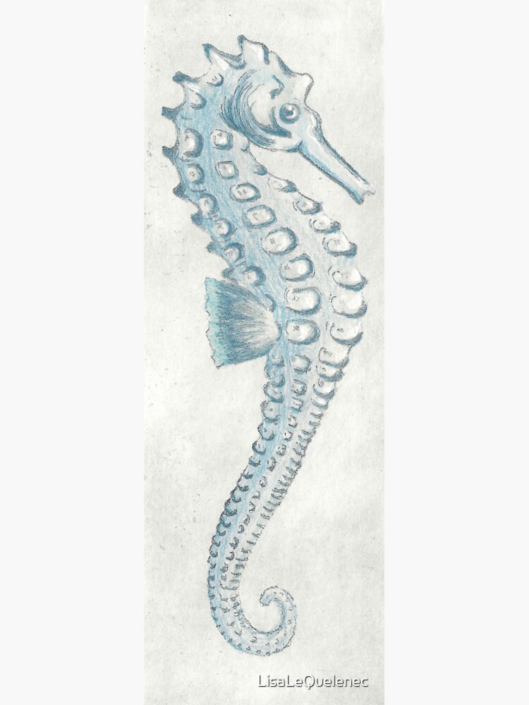 Thumbnail 3 of 3, Sticker, Seahorse etching and mixed media in blue designed and sold by LisaLeQuelenec.