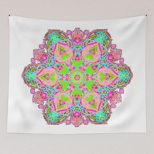 Item preview, ֎ SUNDALA ֍ Scribbles ~*Rose Chakra*~ Retro Boho  ~ Mandala Medallion Kaleidoscope Sacred Geometry~colorful pink green aqua brown tones designed and sold by Spinning Plates 360.
