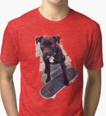 SK8 Staffy Dog Skater colour pic Tri-blend T-Shirt