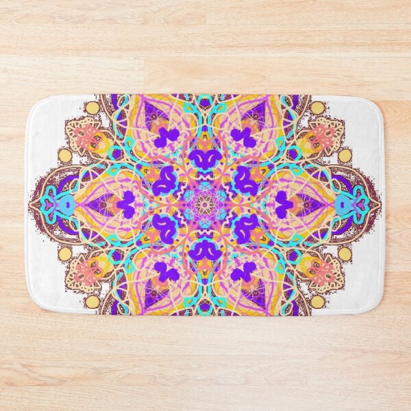 Item preview, ֎ SUNDALA ֍ Scribbles ~*Peach Chakra*~ Retro Boho  ~ Mandala Medallion Kaleidoscope Sacred Geometry~colorful yellow orange purple blue aqua brown tones designed and sold by Spinning Plates 360.