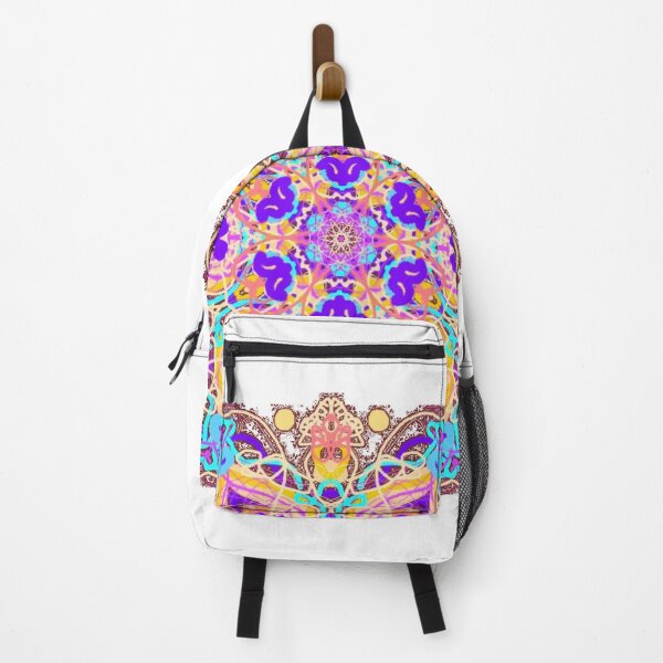 Item preview, ֎ SUNDALA ֍ Scribbles ~*Peach Chakra*~ Retro Boho ~ Mandala Medallion Kaleidoscope Sacred Geometry~colorful yellow orange purple blue aqua brown tones designed and sold by Spinning Plates 360.