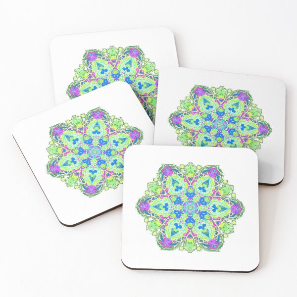 Item preview, ֎ SUNDALA ֍ Scribbles ~*Lime Chakra*~ Retro Boho ~ Mandala Medallion Kaleidoscope Sacred Geometry~colorful green aqua purple blue tones designed and sold by Spinning Plates 360.