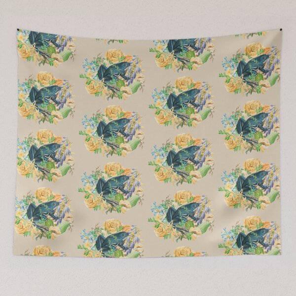 Item preview, Beautiful Vintage Illustrated Blue Frog With Yellow And Blue Flowers designed and sold by TrulyEpoque.