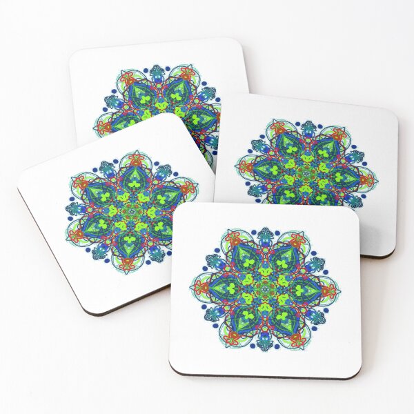 Item preview, ֎ SUNDALA ֍ Scribbles ~*Teal Chakra*~ Retro Boho ~ Mandala Medallion Kaleidoscope Sacred Geometry~colorful blue navy sea green turquoise aqua seafoam orange tones designed and sold by Spinning Plates 360.