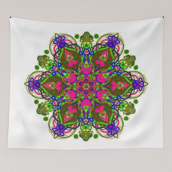 Item preview, ֎ SUNDALA ֍ Scribbles ~*Kiwi Chakra*~ Retro Boho ~ Mandala Medallion Kaleidoscope Sacred Geometry~colorful yellow green pink blue  tones designed and sold by Spinning Plates 360.
