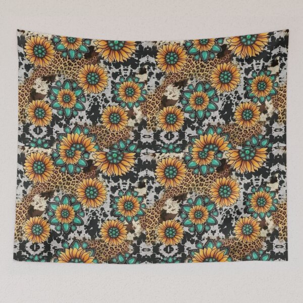 Item preview, Sunflower Turquoise Cow Print  designed and sold by Dana  Burke.