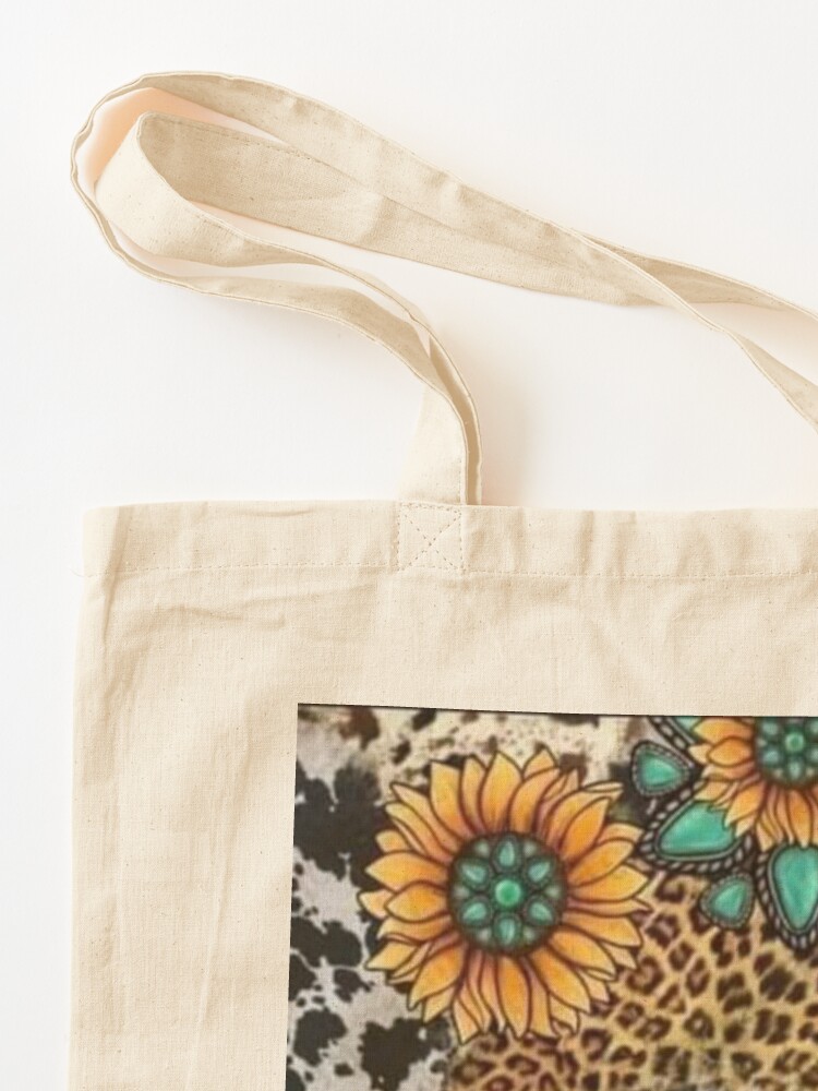 Sunflower Turquoise Cow Print | Tote Bag