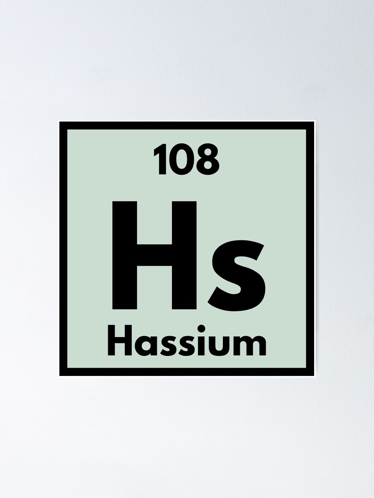 Periodic Table Element Number 108 Hs Hassium Poster By Periodicbliss Redbubble