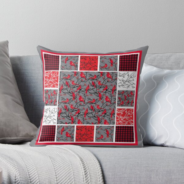 Red Cardinals Patchwork Quilt Pattern Throw Pillow