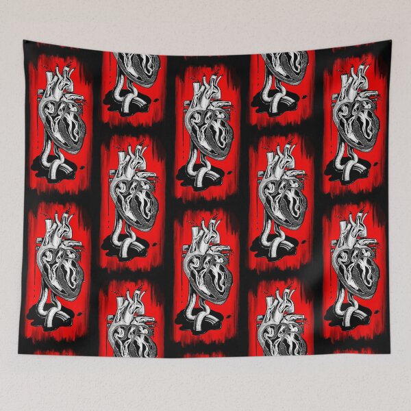 Item preview, Vessel- Anatomical heart (monochromatic illustration on black and red) designed and sold by Anicatattoos.