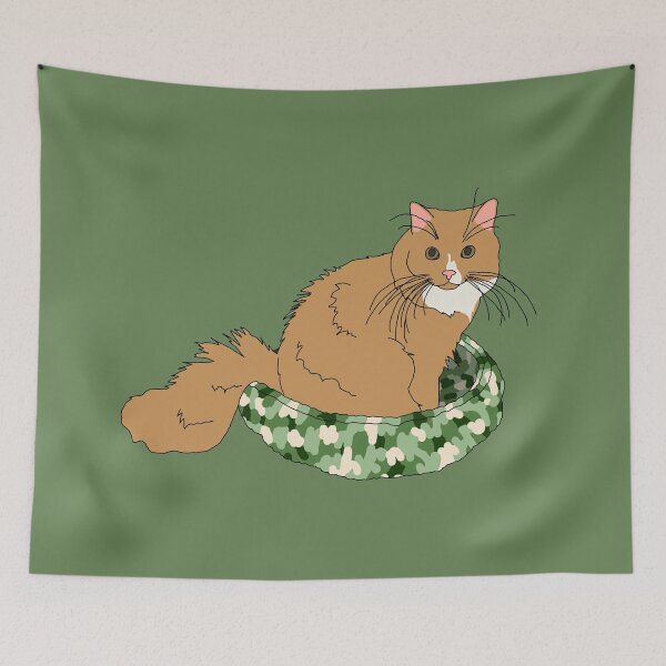 Item preview, Cat in Green Bed (Orange and White) designed and sold by nklange240.
