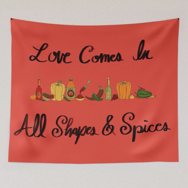 Item preview, Love Comes In All Shapes & Spices - Variety of Peppers & Vermillion Background designed and sold by EcoElsa.