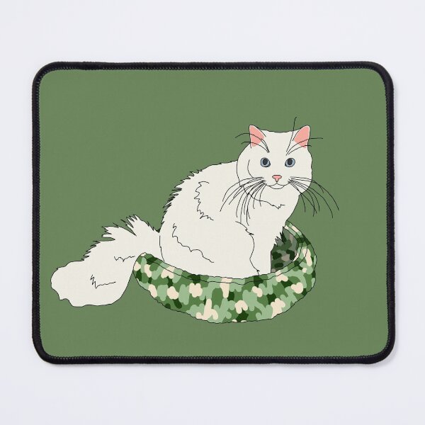Item preview, Cat in Green Bed (White with Blue Eyes) designed and sold by nklange240.