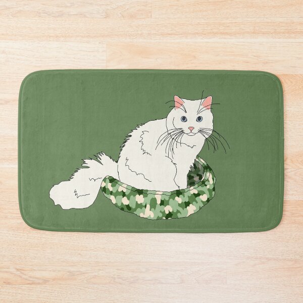 Item preview, Cat in Green Bed (White with Blue Eyes) designed and sold by nklange240.