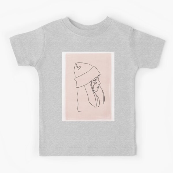 Female With Beanie Aesthetic One Line Art Simple Drawing | Kids T-Shirt