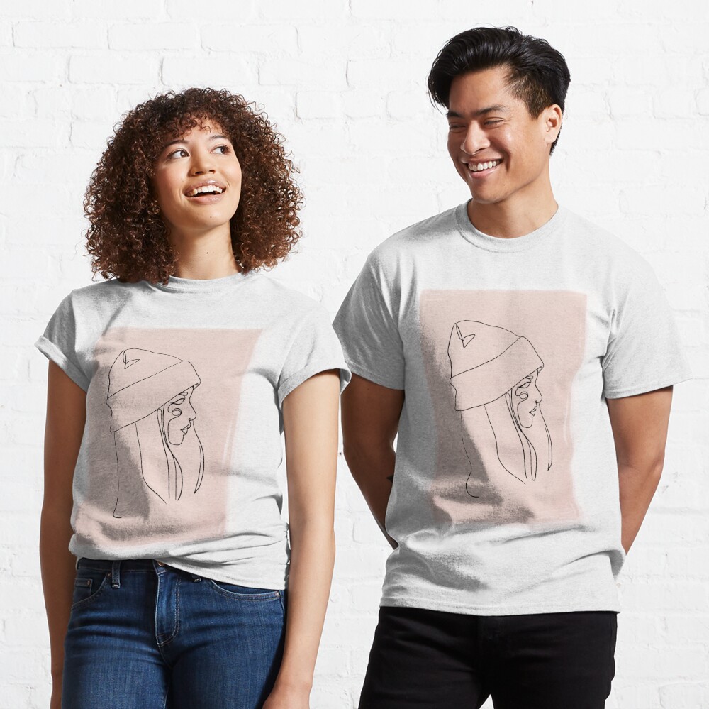Female With Beanie Aesthetic One Line Art Simple Drawing | Kids T-Shirt