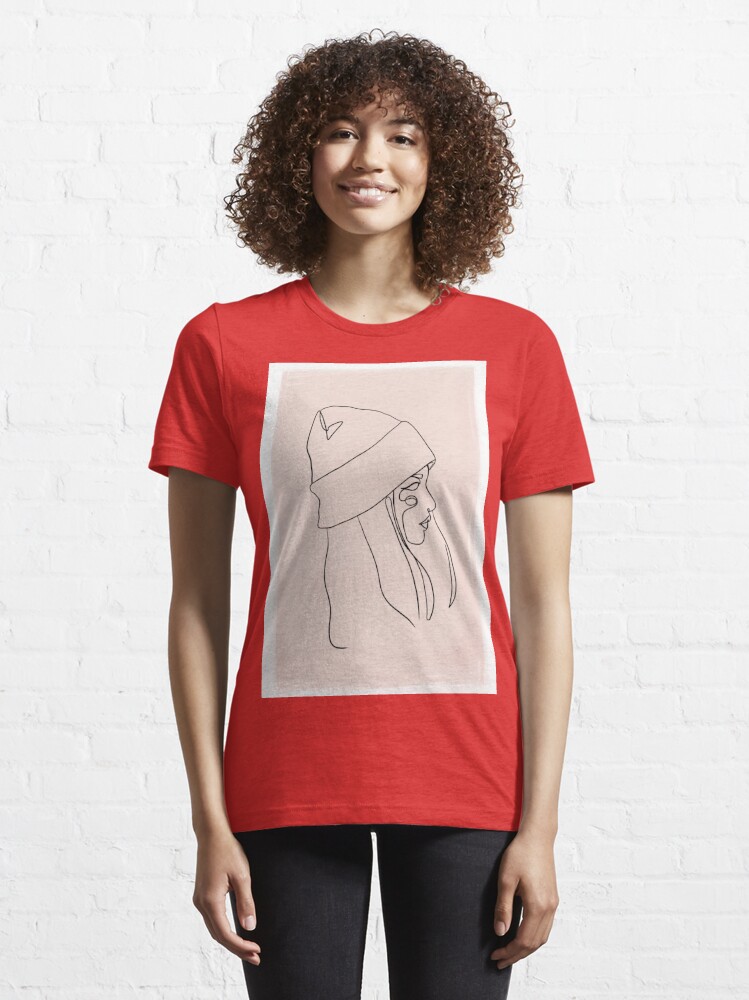 Female With Beanie Aesthetic One Line Art Simple Drawing | Kids T-Shirt