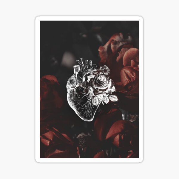 Floral Anatomical Heart With Moody Red Floral Background Sticker