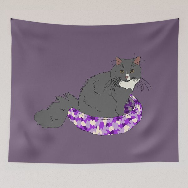 Item preview, Cat in Purple Bed (Grey and White) designed and sold by nklange240.