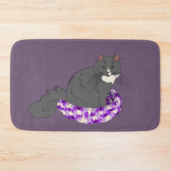 Item preview, Cat in Purple Bed (Grey and White) designed and sold by nklange240.
