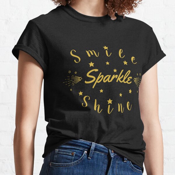 Smile Sparkle Shine Black Multi Coloured Quote T-Shirt - glitter
