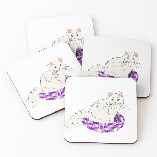 Item preview, Cat in Purple Bed (White with Blue Eyes) designed and sold by nklange240.