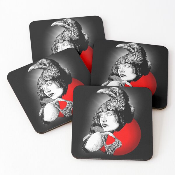 Item preview, Raven- a portrait (Monochromatic illustration with red on black ) designed and sold by Anicatattoos.