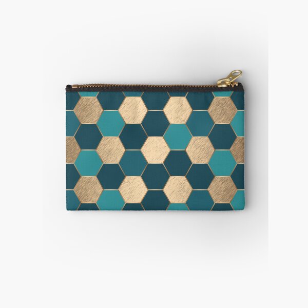 Item preview, Metal Gold and Teal Geometric Hexagon Pattern designed and sold by CynthiaGraphics.