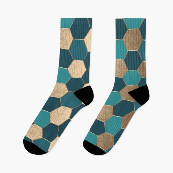 Item preview, Metal Gold and Teal Geometric Hexagon Pattern designed and sold by CynthiaGraphics.