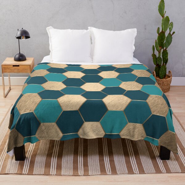 Item preview, Metal Gold and Teal Geometric Hexagon Pattern designed and sold by CynthiaGraphics.