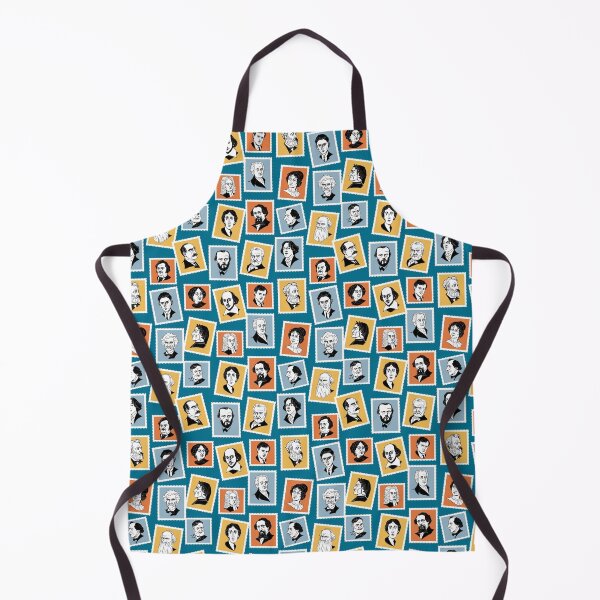 Item preview, Pattern with great writers on stamps (in blue, grey, ochre and terracotta) designed and sold by Irina Ivanova.