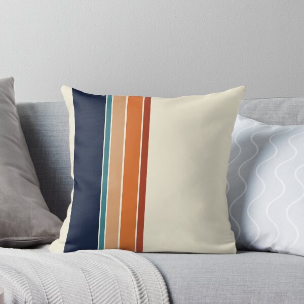 Retro Vertical Stripes Orange Rust Blue Throw Pillow