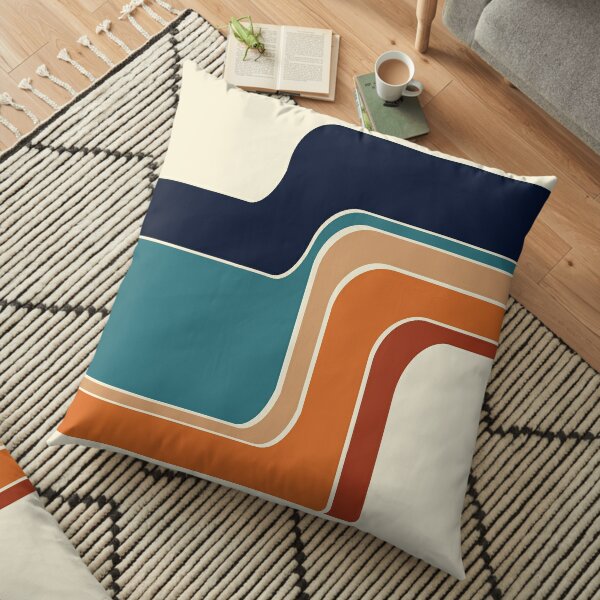 Retro Zig Zag Stripes Orange Rust Blue Floor Pillow