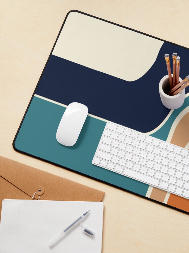 Alternate view of Retro Zig Zag Stripes Orange Rust Blue Mouse Pad