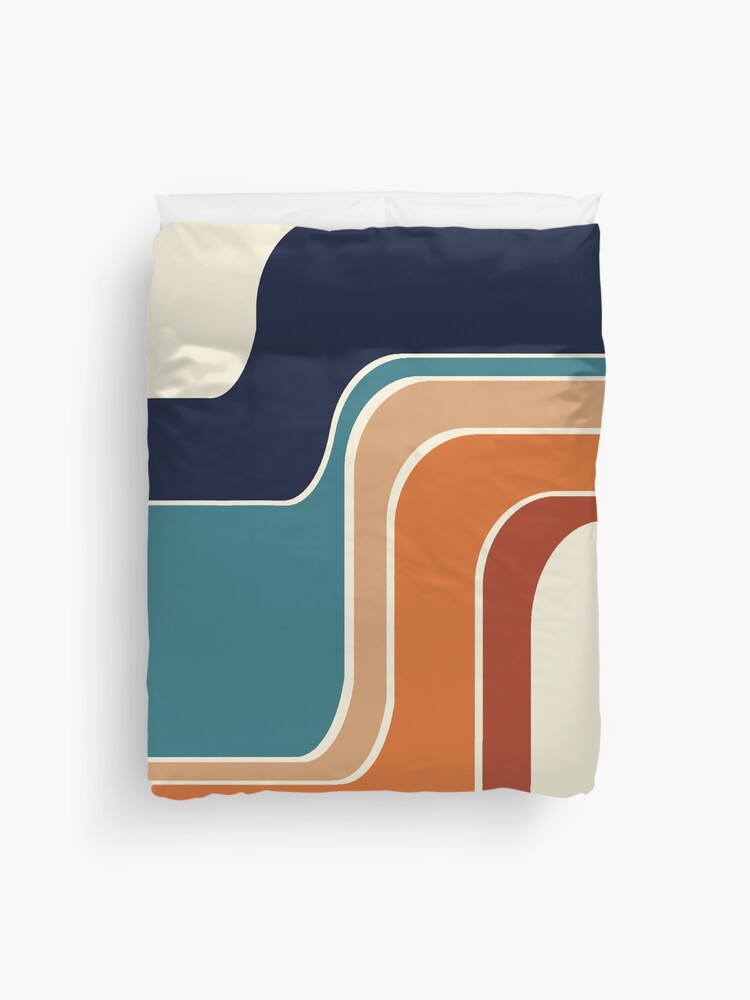 Thumbnail 1 of 2, Duvet Cover, Retro Zig Zag Stripes Orange Rust Blue designed and sold by MonstersMashU.