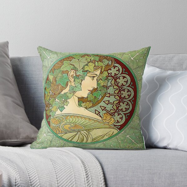Alphonse Mucha – Ivy, 1901 Throw Pillow