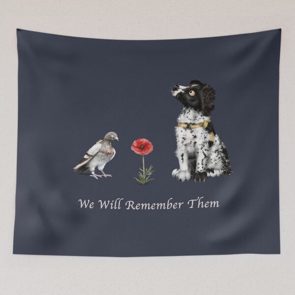 Item preview, We Will Remember Them - Remembrance Day | W Cartoon Springer Spaniel and Carrier Pigeon  designed and sold by Snootrac.