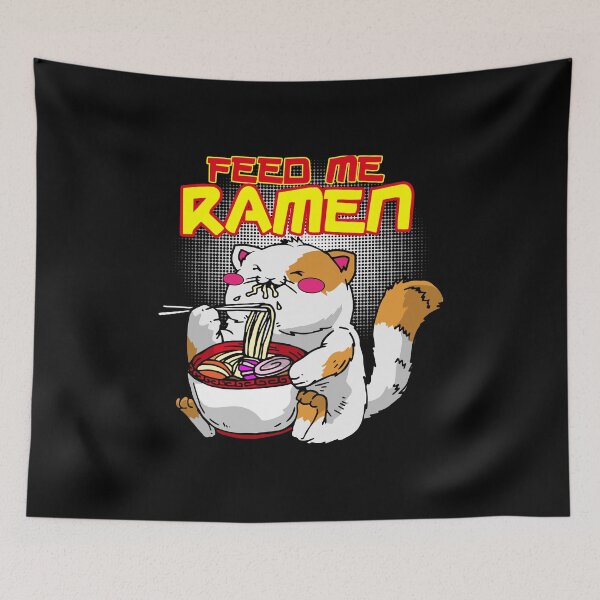 Item preview, Feed Me Ramen Funny Kawaii Anime Cat eating a Noodle Bowl design designed and sold by D-C-Designs.