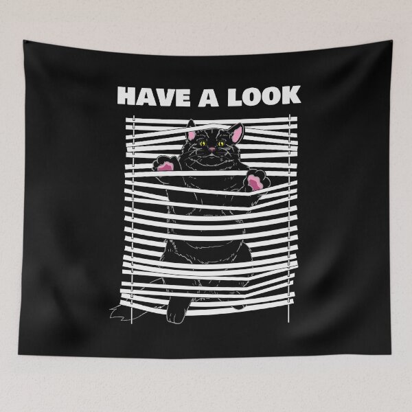 Item preview, Funny Black Cat Caught in the Middle of a Blind. Have a Look graphic designed and sold by D-C-Designs.