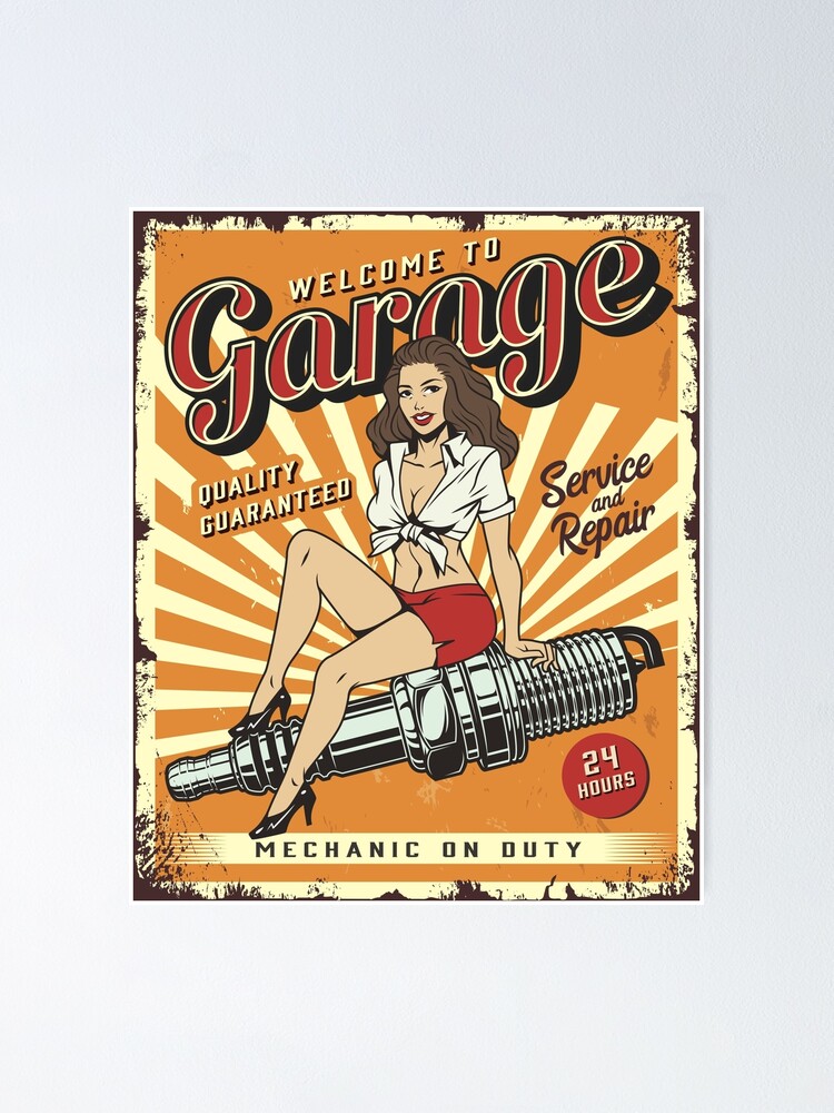 Vintage Garage Pinup Girl | Poster