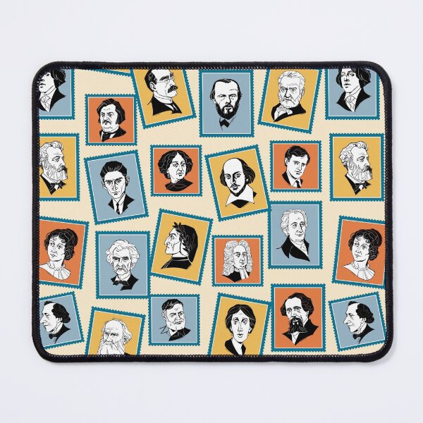 Item preview, Pattern with great writers on stamps (ochre, grey and terracotta) designed and sold by Irina Ivanova.