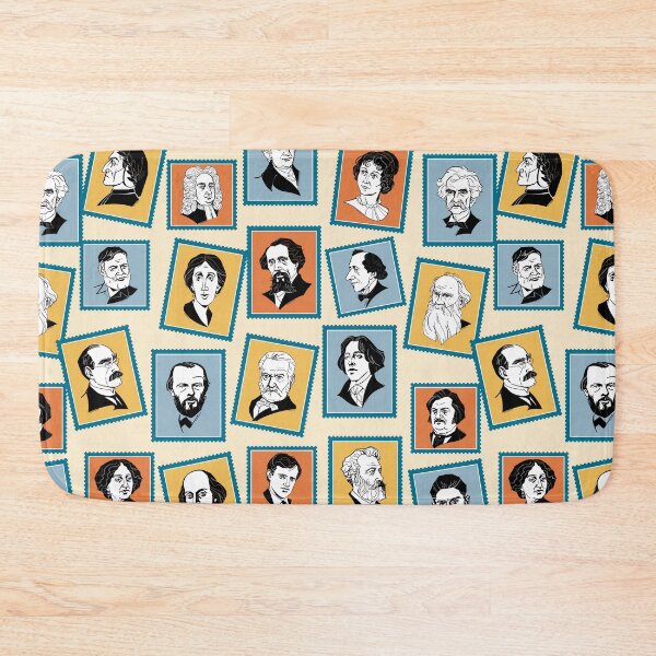 Item preview, Pattern with great writers on stamps (ochre, grey and terracotta) designed and sold by Irina Ivanova.