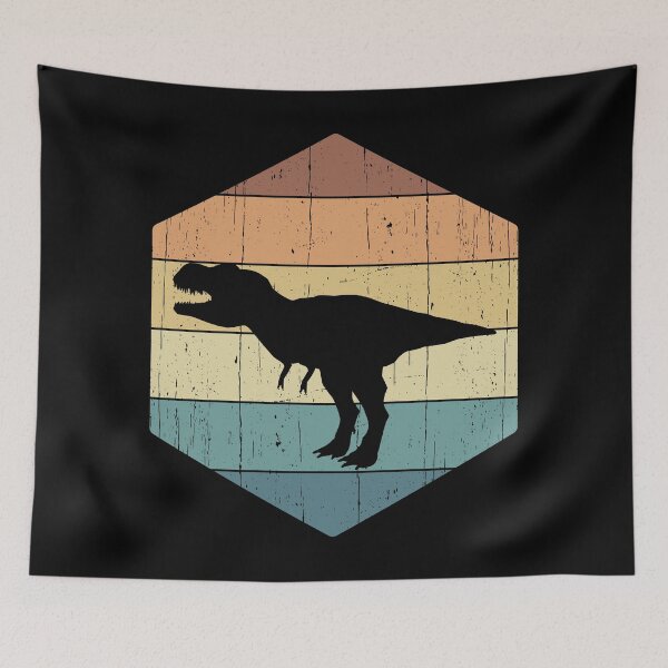 Item preview, T-Rex Dinosaur Silhouette on a retro vintage sunset hexagon designed and sold by Happy Puppy Print On Demand.